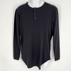 Cuts Clothing NEW Long Sleeve Elongated Henley T-Shirt Mens L Black Lightweight